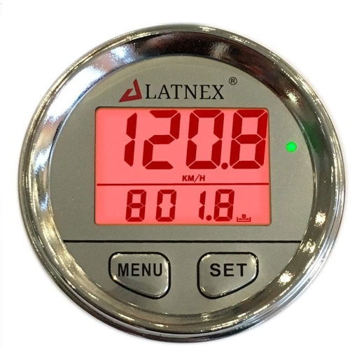 LATNEX Chrome Digital Waterproof GPS Speedometer with 3 Backlight Colors & Resettable Odometer - Silver