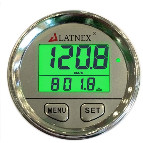LATNEX Chrome Digital Waterproof GPS Speedometer with 3 Backlight Colors & Resettable Odometer - Silver
