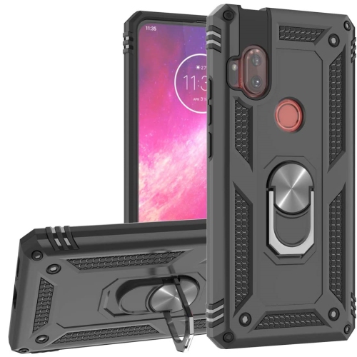 【CSmart personnalisé de protection magnétique hybride anti-chute avec support à anneau pour Moto One Hyper de Motorola, noir