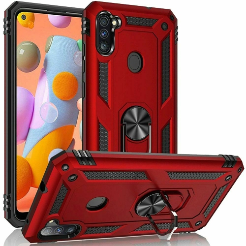 【CSmart】 Anti-Drop Hybrid Magnetic Hard Armor Case with Ring Holder for Samsung Galaxy A11, Red