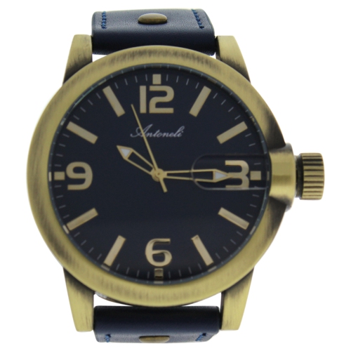 AG1901-08 Gold/Blue Leather Strap Watch by Antoneli for Men - 1 Pc Watch