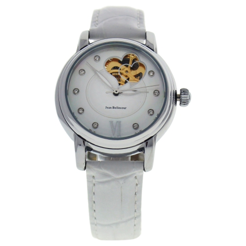 REDM3 Silver/White Leather Strap Watch by Jean Bellecour for Women - 1 Pc Watch
