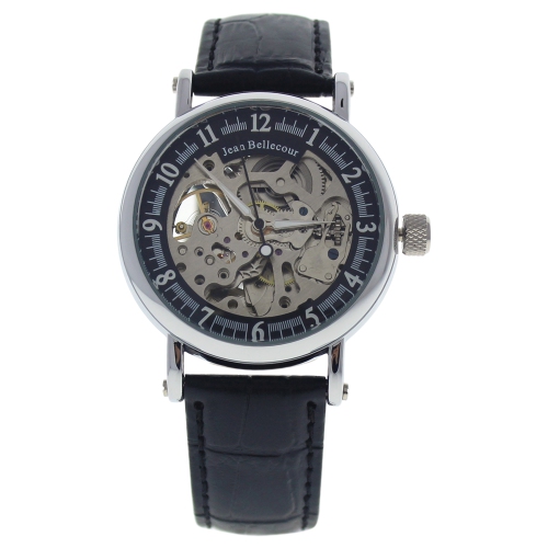REDH2 Silver/Black Leather Strap Watch by Jean Bellecour for Men - 1 Pc Watch