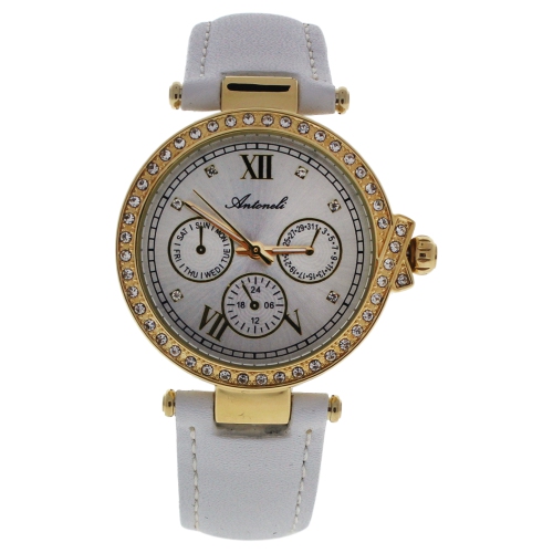 AL0519-05 Gold/White Leather Strap Watch by Antoneli for Women - 1 Pc Watch