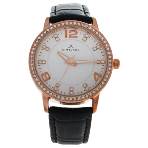 KIM & JADE  2031L-Gpblw Rose Gold/black Leather Strap Watch By for Women - 1 PC Watch In Multicolor