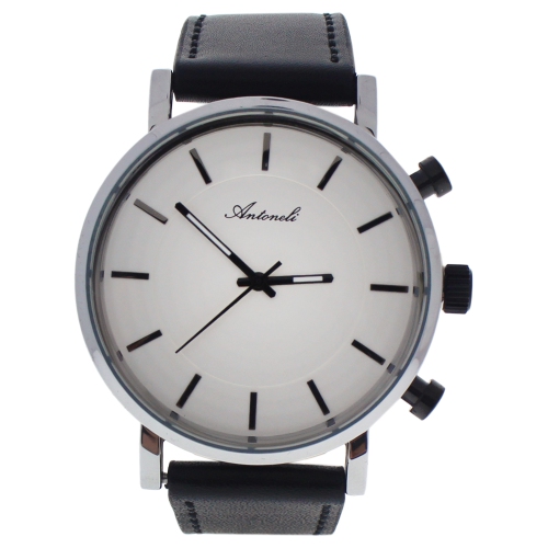 AG6182-02 Silver/Black Leather Strap Watch by Antoneli for Unisex - 1 Pc Watch