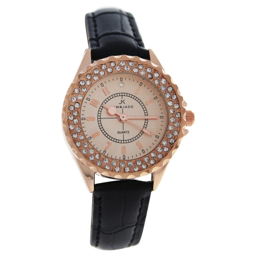 KIM & JADE  2033L-Gpblgp Rose Gold/black Leather Strap Watch By for Women - 1 PC Watch In Multicolor