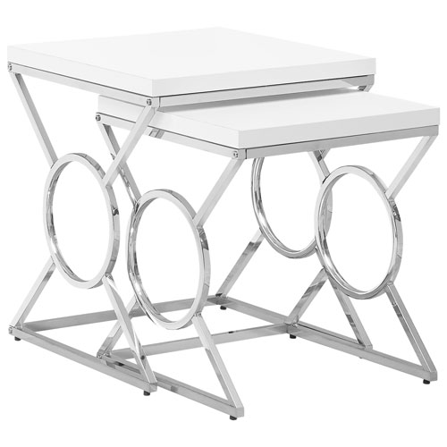 Monarch Circle/X-Leg Modern 2-Piece Nesting Table Set - White/Chrome