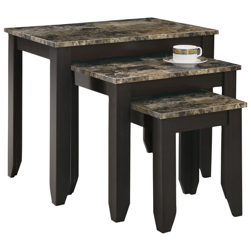 Monarch Contemporary 3-Piece Nesting Table Set - Marble/Cappuccino