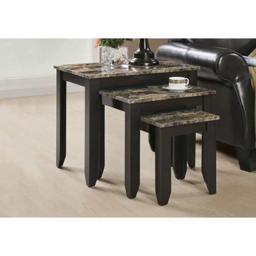 Monarch Contemporary 3-Piece Nesting Table Set - Marble/Cappuccino
