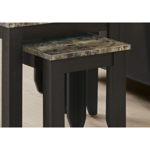 Monarch Contemporary 3-Piece Nesting Table Set - Marble/Cappuccino