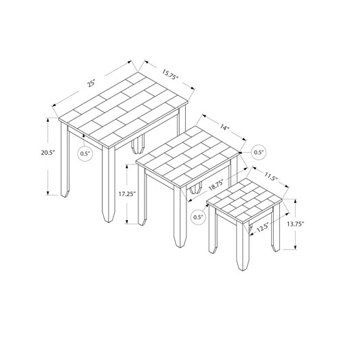 Monarch Contemporary 3-Piece Nesting Table Set - Marble/Cappuccino