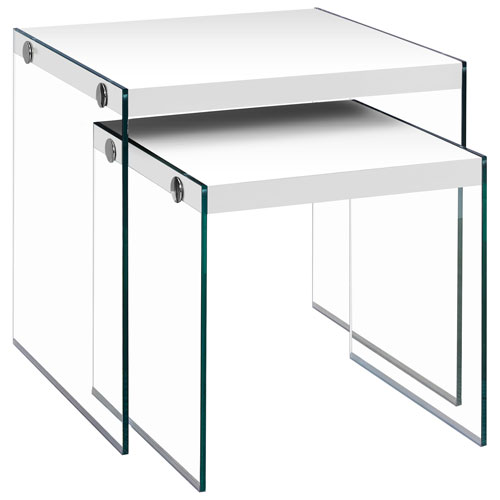Monarch Chic Contemporary 2-Piece Nesting Table Set - White/Glass