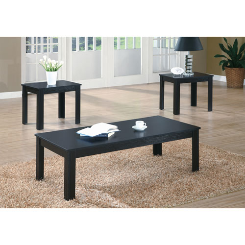 Monarch Contemporary 3-Piece Coffee Table & End Tables Set - Black