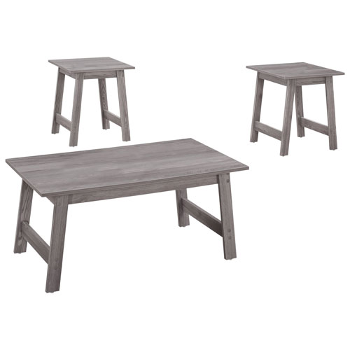 Monarch Angled-Leg Contemporary 3-Piece Coffee Table & End Tables Set - Grey