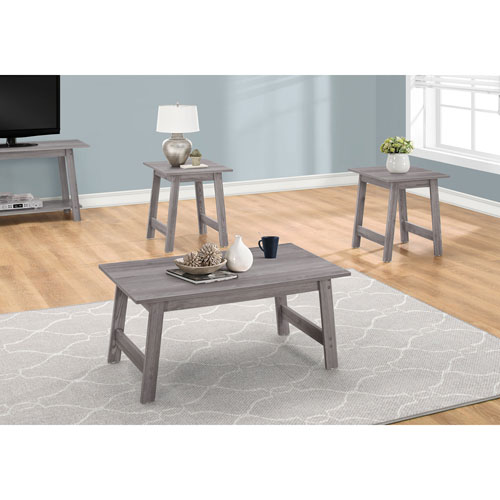 Monarch Angled-Leg Contemporary 3-Piece Coffee Table & End Tables Set - Grey