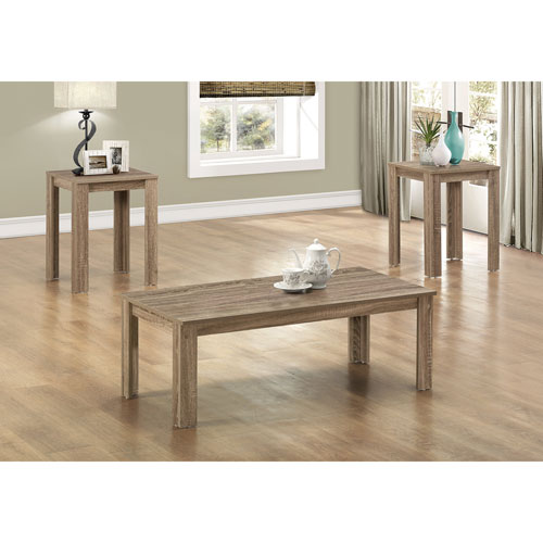 Monarch Contemporary 3-Piece Coffee Table & End Tables Set - Grey Taupe