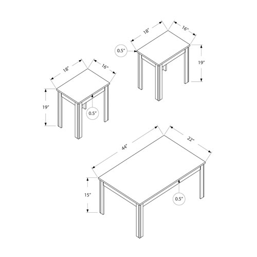 Monarch Contemporary 3-Piece Coffee Table & End Tables Set - Grey Taupe