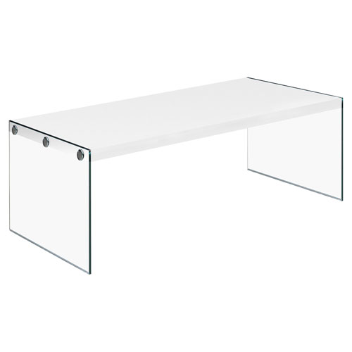 Monarch Modern Rectangular Coffee Table with Tempered Glass Side - White