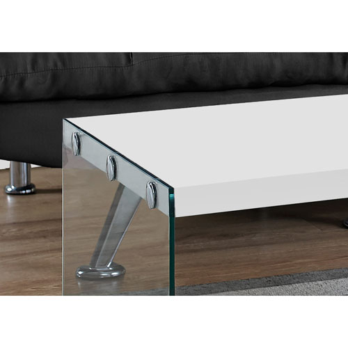 Monarch Modern Rectangular Coffee Table with Tempered Glass Side - White