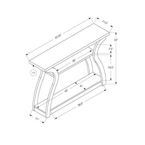Monarch Modern Rectangular Console Table with 3-Tier - Cappuccino