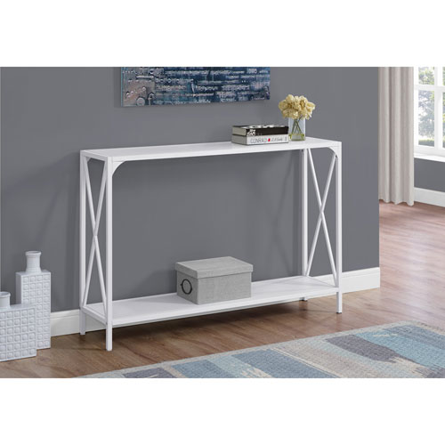 Console rectangulaire contemporaine avec barres croisées de Monarch - Blanc