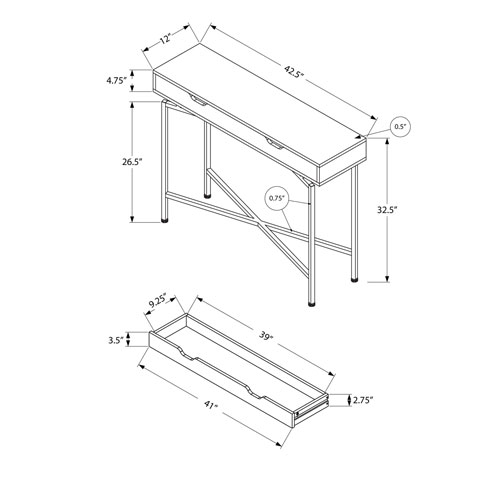 Table d'applique rectangulaire moderne avec tiroir de Monarch - Cappuccino/Doré