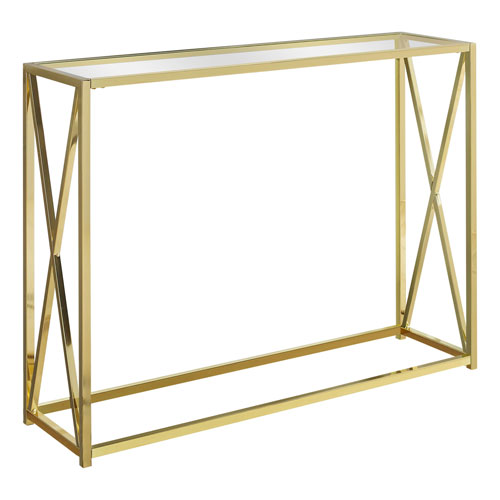 Monarch Modern Rectangular Console Table with Tempered Glass Top - Gold
