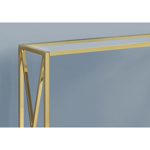 Monarch Modern Rectangular Console Table with Tempered Glass Top - Gold