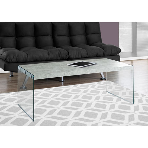 Monarch Modern Rectangular Coffee Table with Tempered Glass Side - Grey