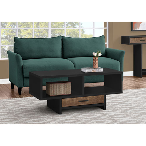 Monarch Modern Rectangular Coffee Table with Cubbies & Drawer - Black/Brown