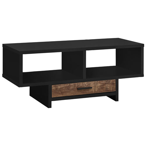 Monarch Modern Rectangular Coffee Table with Cubbies & Drawer - Black/Brown