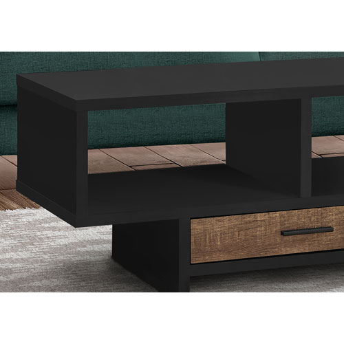 Monarch Modern Rectangular Coffee Table with Cubbies & Drawer - Black/Brown