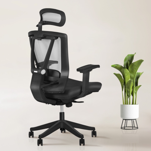 Image 2 of 8.. ErgoChair Executive Home Office Desk Chair with Lumbar Support 4D Armrest Adjustable Task Chair - Black