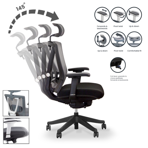 Image 4 of 8.. ErgoChair Executive Home Office Desk Chair with Lumbar Support 4D Armrest Adjustable Task Chair - Black