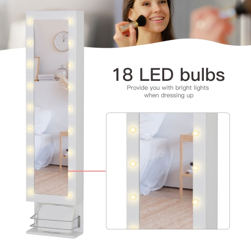 Armoire à bijoux avec miroir de HOMCOM, range-bijoux avec 18 lumières LED, armoire murale et sur porte avec 3 hauteurs montables, tiroir et tablette