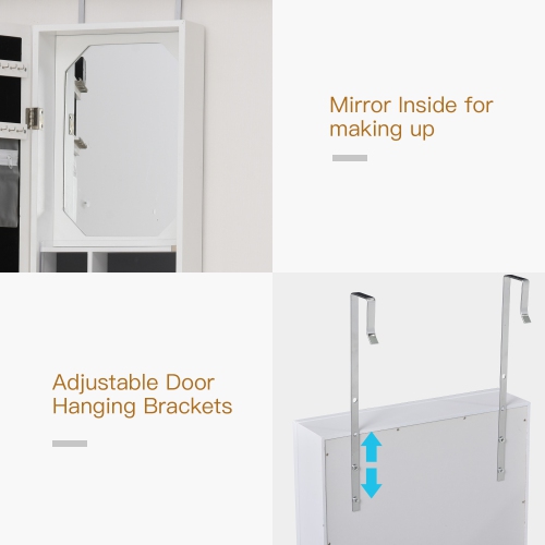 Armoire à bijoux avec miroir de HOMCOM, range-bijoux avec 18 lumières LED, armoire murale et sur porte avec 3 hauteurs montables, tiroir et tablette