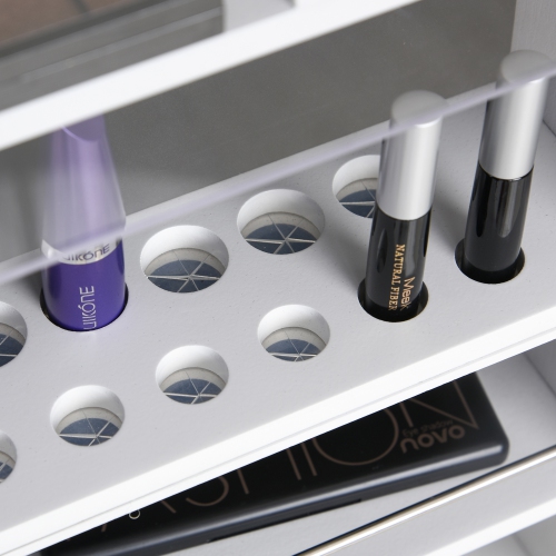 Armoire à bijoux avec miroir de HOMCOM, range-bijoux avec 18 lumières LED, armoire murale et sur porte avec 3 hauteurs montables, tiroir et tablette