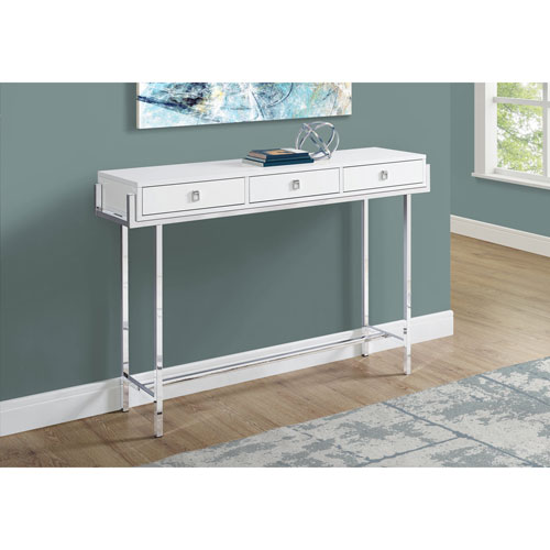 Monarch Modern Rectangular Three-Drawer Console Accent Table - Glossy White