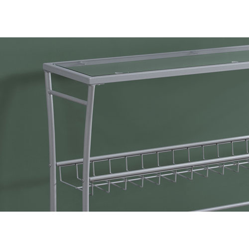 Monarch Modern Rectangular Glass Top Console Table - Silver