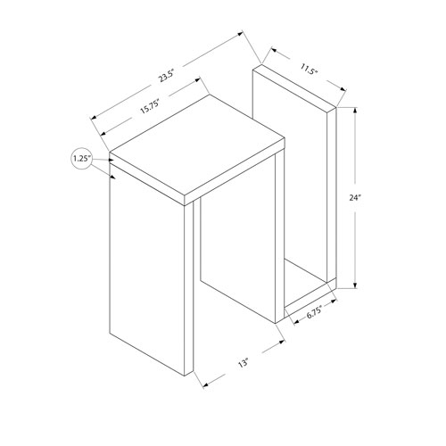Monarch Modern Rectangular Open Storage Side Accent Table - Dark Taupe