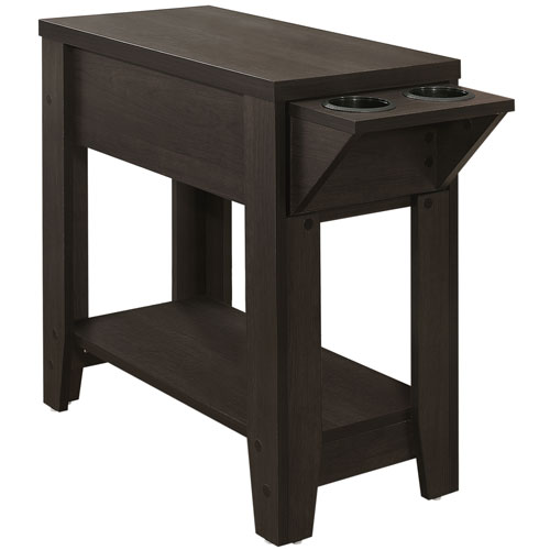 Monarch Modern Rectangular Side Accent Table with Cup Holders - Cappuccino