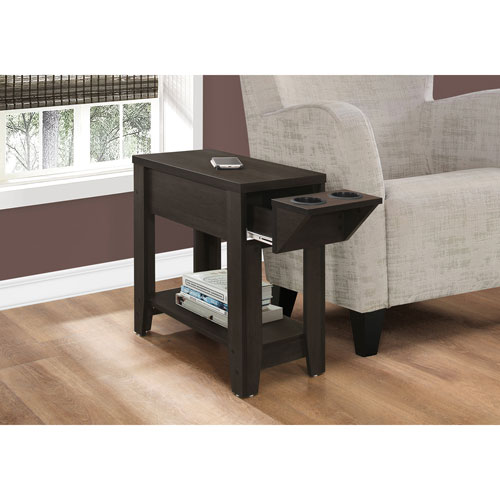 Monarch Modern Rectangular Side Accent Table with Cup Holders - Cappuccino