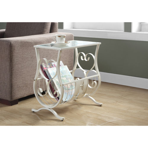 Monarch Heart Traditional Rectangular End Table - White/Glass