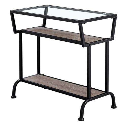 Monarch Modern Rectangular End Table with 2 Shelves - Dark Taupe/Black/Glass