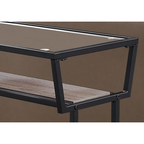 Monarch Modern Rectangular End Table with 2 Shelves - Dark Taupe/Black/Glass