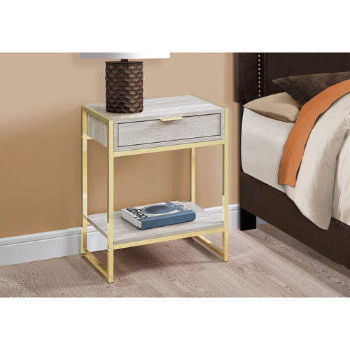 Monarch Modern Rectangular End Table with Drawer & Shelf - Beige/Gold