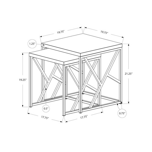 Ensemble de 2 tables gigognes modernes de Monarch - Gris/Chromé