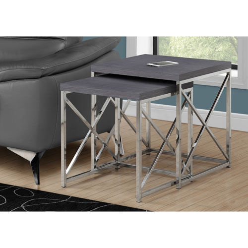 Monarch Modern 2-Piece Nesting Table Set - Dark Grey/Chrome