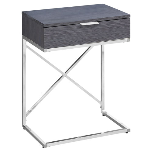 Monarch Modern Rectangular Accent End Table with Storage - Grey/Chrome